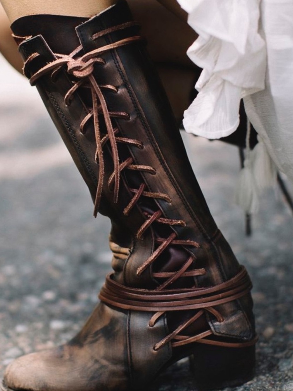 Freebird by Steven Cash Distressed Leather Corset Lace Up Knee High Boots US 6
